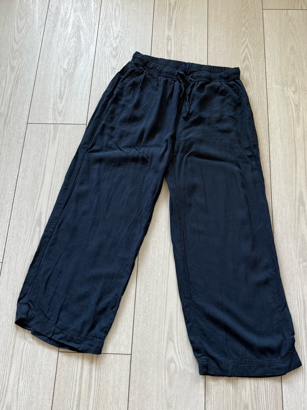 Anthro Splendid linen wide leg lounge pants navy blue medium comfy pockets fall